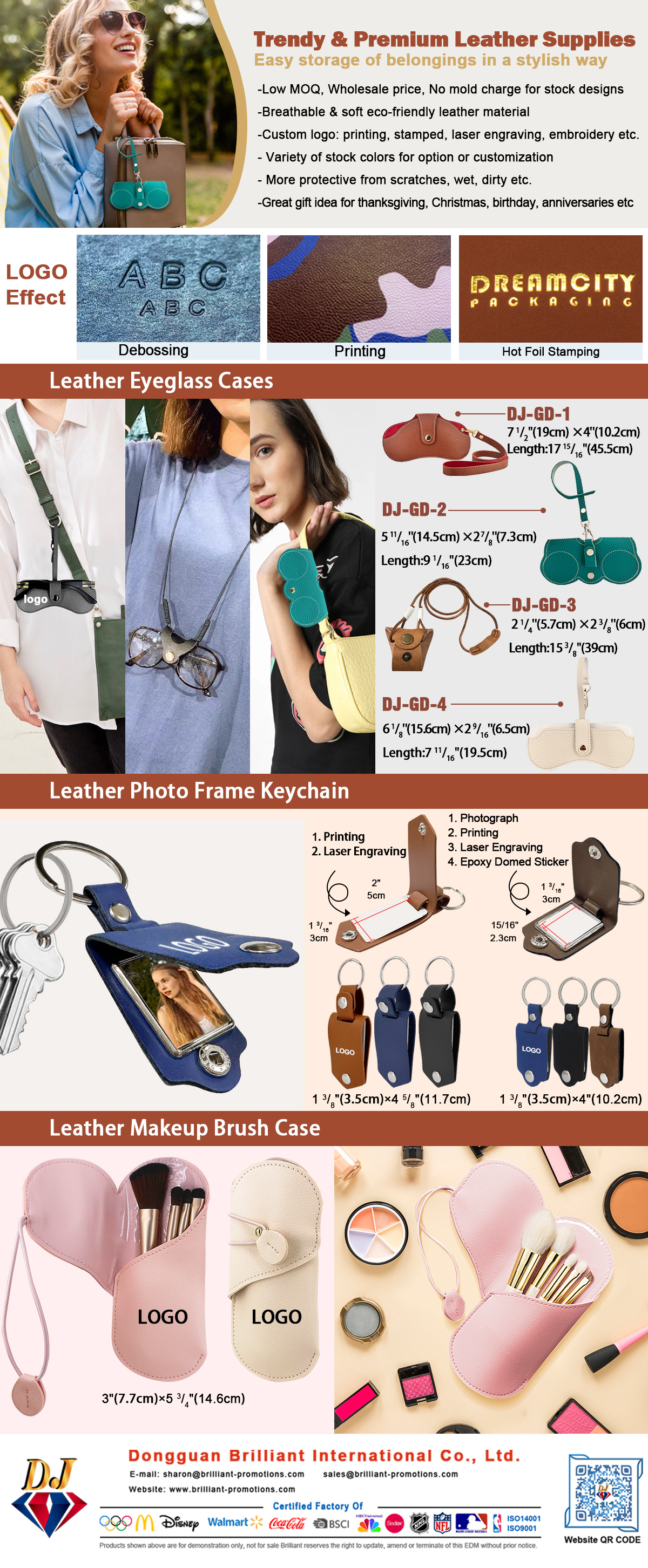 Custom Wholesale Leather Eyeglass Cases/ Keychains/ makeup brush cases/ makeup brush cases